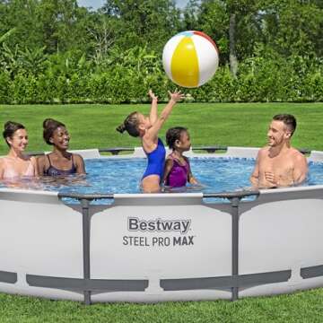 Bestway Steel Pro MAX 12 Foot by 30 Inch Round Above Ground Swimming Pool Set Outdoor Metal Frame Family Pool with Filter Pump, Gray