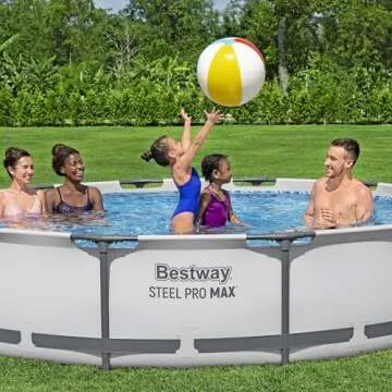 Bestway Steel Pro MAX 12 Foot by 30 Inch Round Above Ground Swimming Pool Set Outdoor Metal Frame Family Pool with Filter Pump, Gray