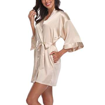SUGAR JAN Women's Lightweight Silk Bridal Robes for Maid of Honor Set of 5 Champagne-XS