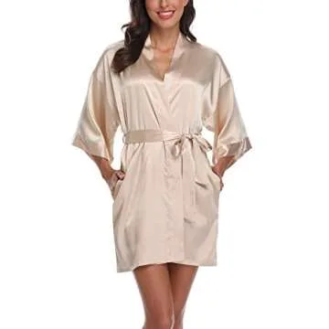 SUGAR JAN Women's Lightweight Silk Bridal Robes for Maid of Honor Set of 5 Champagne-XS
