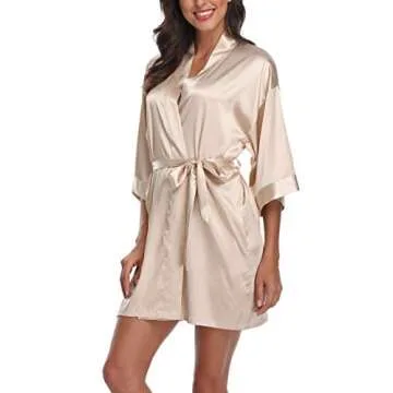 SUGAR JAN Women's Lightweight Silk Bridal Robes for Maid of Honor Set of 5 Champagne-XS