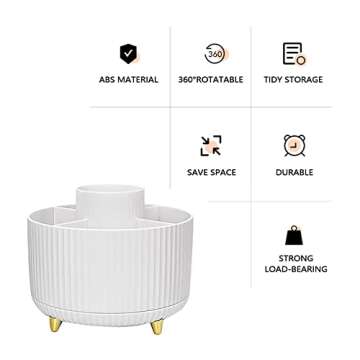 YAWMLYE Makeup Organizer, 360 Rotating Makeup Brush Holder, 5 Slot Large Capacity Makeup Organization and Storage Holder, for Vanity, Bedroom Decor, Bathroom Organizer