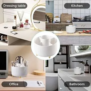 YAWMLYE Makeup Organizer, 360 Rotating Makeup Brush Holder, 5 Slot Large Capacity Makeup Organization and Storage Holder, for Vanity, Bedroom Decor, Bathroom Organizer