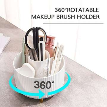 YAWMLYE Makeup Organizer, 360 Rotating Makeup Brush Holder, 5 Slot Large Capacity Makeup Organization and Storage Holder, for Vanity, Bedroom Decor, Bathroom Organizer