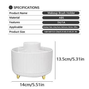 YAWMLYE Makeup Organizer, 360 Rotating Makeup Brush Holder, 5 Slot Large Capacity Makeup Organization and Storage Holder, for Vanity, Bedroom Decor, Bathroom Organizer