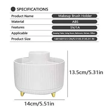 YAWMLYE Makeup Organizer, 360 Rotating Makeup Brush Holder, 5 Slot Large Capacity Makeup Organization and Storage Holder, for Vanity, Bedroom Decor, Bathroom Organizer