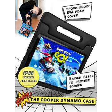 Official Cooper Dynamo Kids iPad Pro 12.9 Case for 1st/2nd Generation (2015/2017) | Unbreakable Protection, Magic Handle, Stand & Pencil Holder (NOT for 2018-2022 3rd-6th Gen) (Licorice Black)