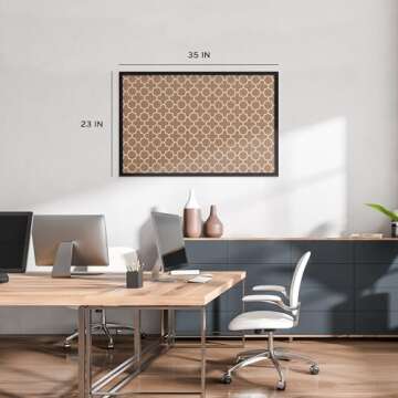 U Brands Cork Bulletin Board, 35"x23", Black Wood Style Frame, Quatrefoil Design Print, Industrial Grade Pinning Surface