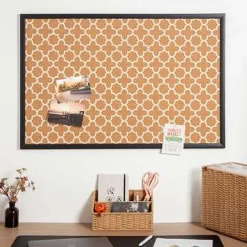 U Brands Cork Bulletin Board, 35"x23", Black Wood Style Frame, Quatrefoil Design Print, Industrial Grade Pinning Surface