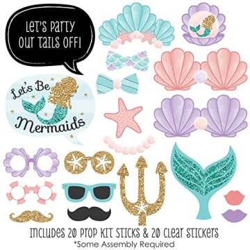 Let's Be Mermaids Photo Booth Props Kit - 20 Count