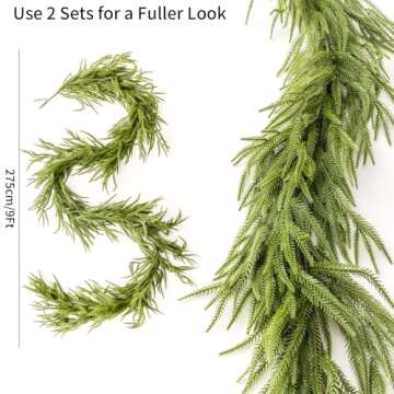 MISSPIN 9FT Artificial Norfolk Pine Garlands, Real Touch Winter Pine Garland, Green Artificial Green...