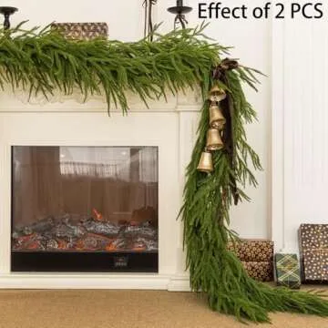 MISSPIN 9FT Artificial Norfolk Pine Garlands, Real Touch Winter Pine Garland, Green Artificial Greenery Garland for Table, Mantle, Wall, Indoor, Outdoor Christmas Decorations (Original Green)