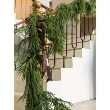 MISSPIN 9FT Artificial Norfolk Pine Garlands, Real Touch Winter Pine Garland, Green Artificial Greenery Garland for Table, Mantle, Wall, Indoor, Outdoor Christmas Decorations (Original Green)