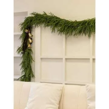 MISSPIN 9FT Artificial Norfolk Pine Garlands, Real Touch Winter Pine Garland, Green Artificial Greenery Garland for Table, Mantle, Wall, Indoor, Outdoor Christmas Decorations (Original Green)