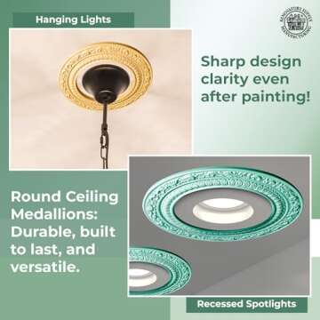 Renovators Supply Manufacturing Recessed Spot Light Trim White Urethane Recessed Decorative Ceiling Medallion 6" ID X 10" OD Light Rosette Water Resistant Ceiling Moulding Pack of 10