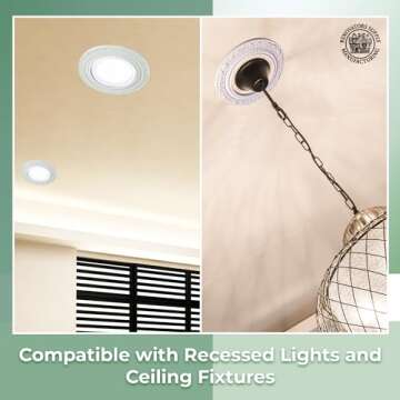 Renovators Supply Manufacturing Recessed Spot Light Trim White Urethane Recessed Decorative Ceiling Medallion 6" ID X 10" OD Light Rosette Water Resistant Ceiling Moulding Pack of 10