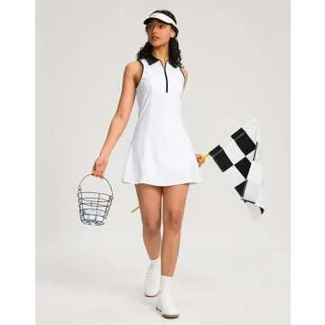 Soothfeel Golf Dress for Women Tennis Dresses with Shorts Pockets Sleeveless Sport Active Workout Athletic Dress (White#Black,L)