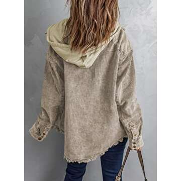 Dokotoo Ladies Corduroy Shacket Jackets for Women Fashion Contrast Color Block Oversized Hooded Long...