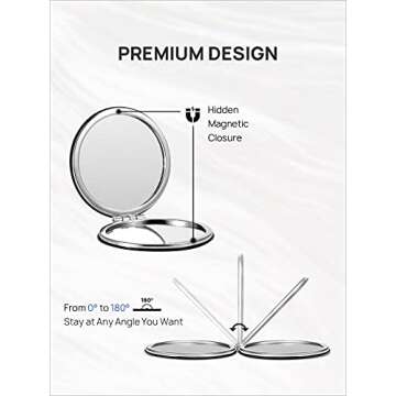 OMIRO 1X/10X(300R) Magnifying Compact Mirror with PU Leather, Ultra-Portable for Purses and Travel, Round Black