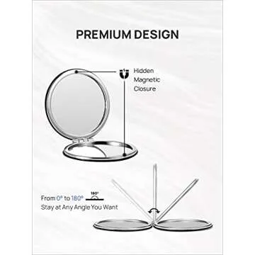 OMIRO 1X/10X(300R) Magnifying Compact Mirror with PU Leather, Ultra-Portable for Purses and Travel, Round Black