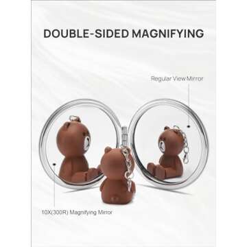 OMIRO 1X/10X(300R) Magnifying Compact Mirror with PU Leather, Ultra-Portable for Purses and Travel, Round Black