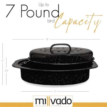 Millvado 13" Roasting Pan with Lid – Durable Granite Oven Cookware