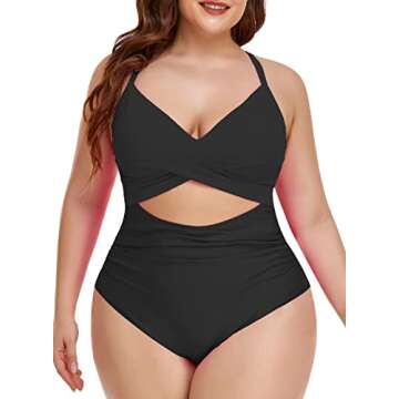 Eomenie Women's One Piece Swimsuits Tummy Control Cutout High Waisted Bathing Suit Wrap Tie Back 1 Piece Swimsuit Black