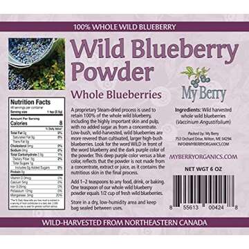 Wild Blueberry Powder-100% Whole Wild Berry; 6oz, Grown In North America, Not an extract, bilberry or juice, No Added Sugar,Woman-Owned Small Company