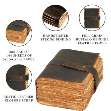 LEATHER VILLAGE Leather Journal - 288 Vintage Deckle Paper of 200 GSM (A5) 8X6 inches - Thick Leather Bound Journal - Antique Deckle Edge Paper – Book of Shadows Journal Blank