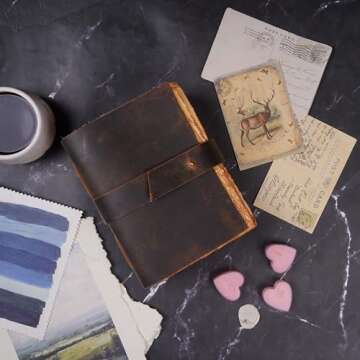 LEATHER VILLAGE Leather Journal - 288 Vintage Deckle Paper of 200 GSM (A5) 8X6 inches - Thick Leather Bound Journal - Antique Deckle Edge Paper – Book of Shadows Journal Blank