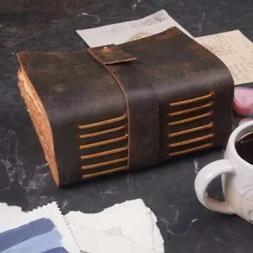 LEATHER VILLAGE Leather Journal - 288 Vintage Deckle Paper of 200 GSM (A5) 8X6 inches - Thick Leather Bound Journal - Antique Deckle Edge Paper – Book of Shadows Journal Blank