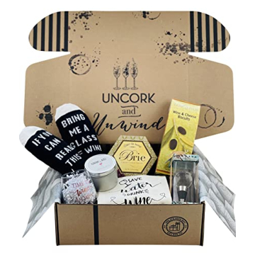 Wine Lovers Gift Basket Box with Bring Me Some Wine Socks Wine Glass and Bottle Tote