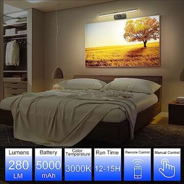 FUNCHDAY Wierelss Picture Light,13inch Picture Light Battery Operated,Remote Control Painting Light with Timer and Dimmable,Full Metal Art Light for Display,Wall,Artwork,Portrait,Gallery (Black)