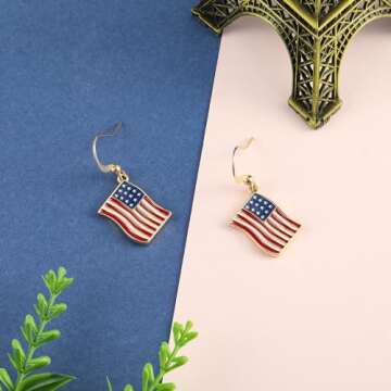Madison Tyler Dangle Earrings for Women | American Flag Earrings for Women | Flag Dangling Fish Hook Patriotic Earrings for Olympic Games