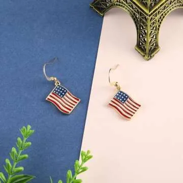 Madison Tyler Dangle Earrings for Women | American Flag Earrings for Women | Flag Dangling Fish Hook Patriotic Earrings for Olympic Games