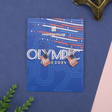 Madison Tyler Dangle Earrings for Women | American Flag Earrings for Women | Flag Dangling Fish Hook Patriotic Earrings for Olympic Games