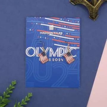 Madison Tyler Dangle Earrings for Women | American Flag Earrings for Women | Flag Dangling Fish Hook Patriotic Earrings for Olympic Games