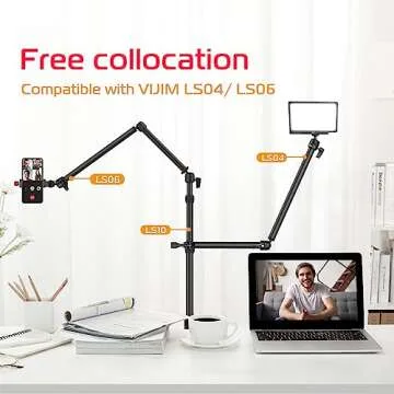 PICTRON LS10 Camera Desk Mount Table Stand with 1/4" Ball Head, 16"-33.8" Adjustable Light Stand, Tabletop C Clamp Arm for DSLR Camera, Ring Light, Live Streaming, Photo Video Shooting