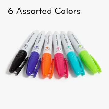 Set of 6 Mini Dry Erase Markers - Bright Colors, Low Odor