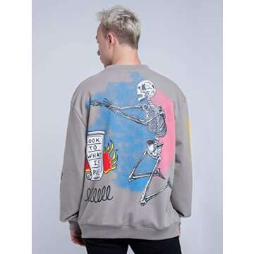 NAGRI I Am Loving Awareness Graphic Sweatshirt Men Letter Print Crewneck Hip Hop Streetwear Hoodie Grey Small