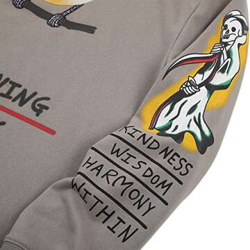 NAGRI I Am Loving Awareness Graphic Sweatshirt Men Letter Print Crewneck Hip Hop Streetwear Hoodie Grey Small