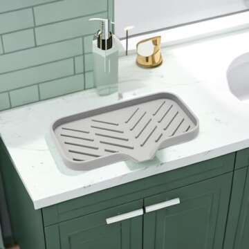jyibinee Drain Mat, Silicone Soap Dish, Anti-Skid with Drain Spout Counter Sink Organizer Sponge Holder for Bathroom and Kitchen Grey Large