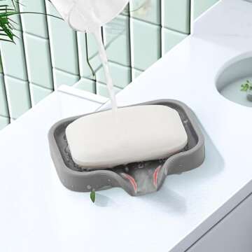 jyibinee Drain Mat, Silicone Soap Dish, Anti-Skid with Drain Spout Counter Sink Organizer Sponge Holder for Bathroom and Kitchen Grey Large