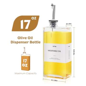 KFM Set Of 4 Olive Oil Dispenser for Kitchen, 17oz Glass Oil Bottle with 2 Stainless Steel Pourers and 44 Labels, Perfect for Oil, Vinegar, Soy Sauce, and Syrups