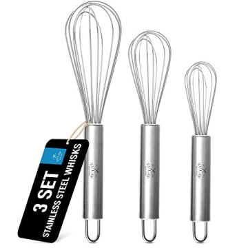 Zulay 3 Pack Stainless Steel Whisk Set - Versatile Kitchen Tool for Cooking and Baking