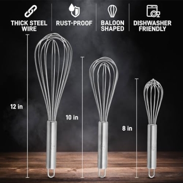Zulay 3 Pack Stainless Steel Whisk Set - Kitchen Essential