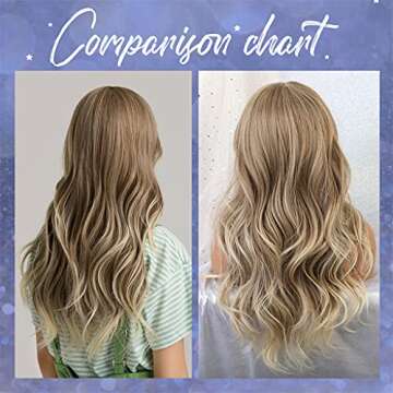 OUFEI 24 Inches Ash Blonde Wigs With Bangs for Women Natural Synthetic Wavy Wigs Heat Resistant Hair Long Wigs for Daily Party Wear