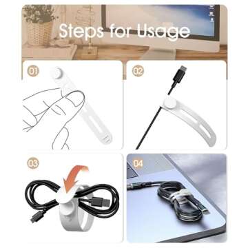 20Pcs Nearockle Reusable Cable Ties, Adjustable Silicone Cord Organizer Small Zip Ties for Charging Cords Earphone Computer Wire, Office Desk Cable Management Travel Accessories(White)