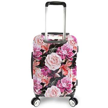 BEBE Women's Marie 21" Hardside Carry-on Spinner Luggage, Black Floral Print, One Size