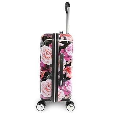 BEBE Women's Marie 21" Hardside Carry-on Spinner Luggage, Black Floral Print, One Size